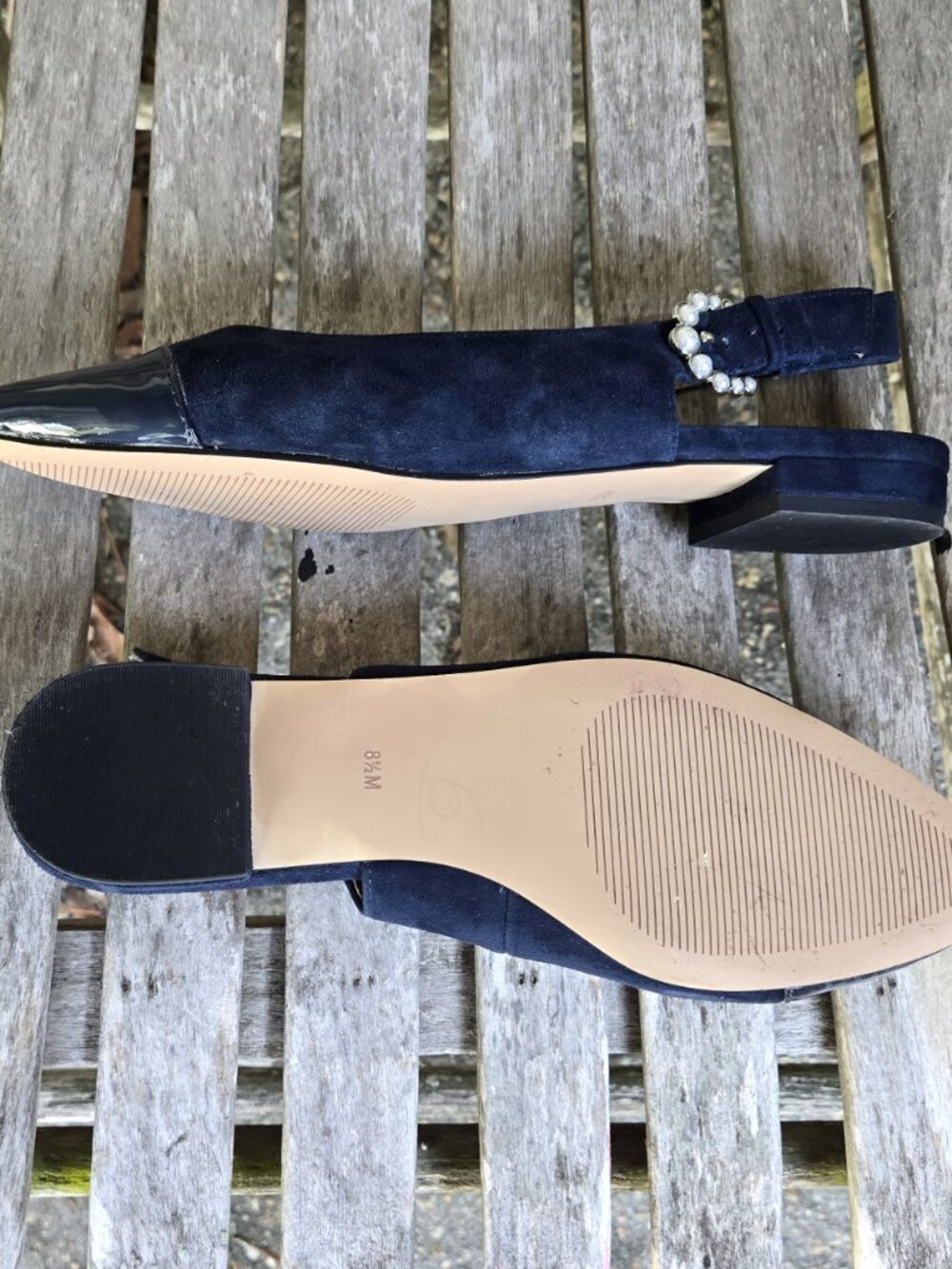 TALBOTS Edison Navy Blue Suede Patent Leather Slingbacks Flats 8.5 - Picture 4 of 4